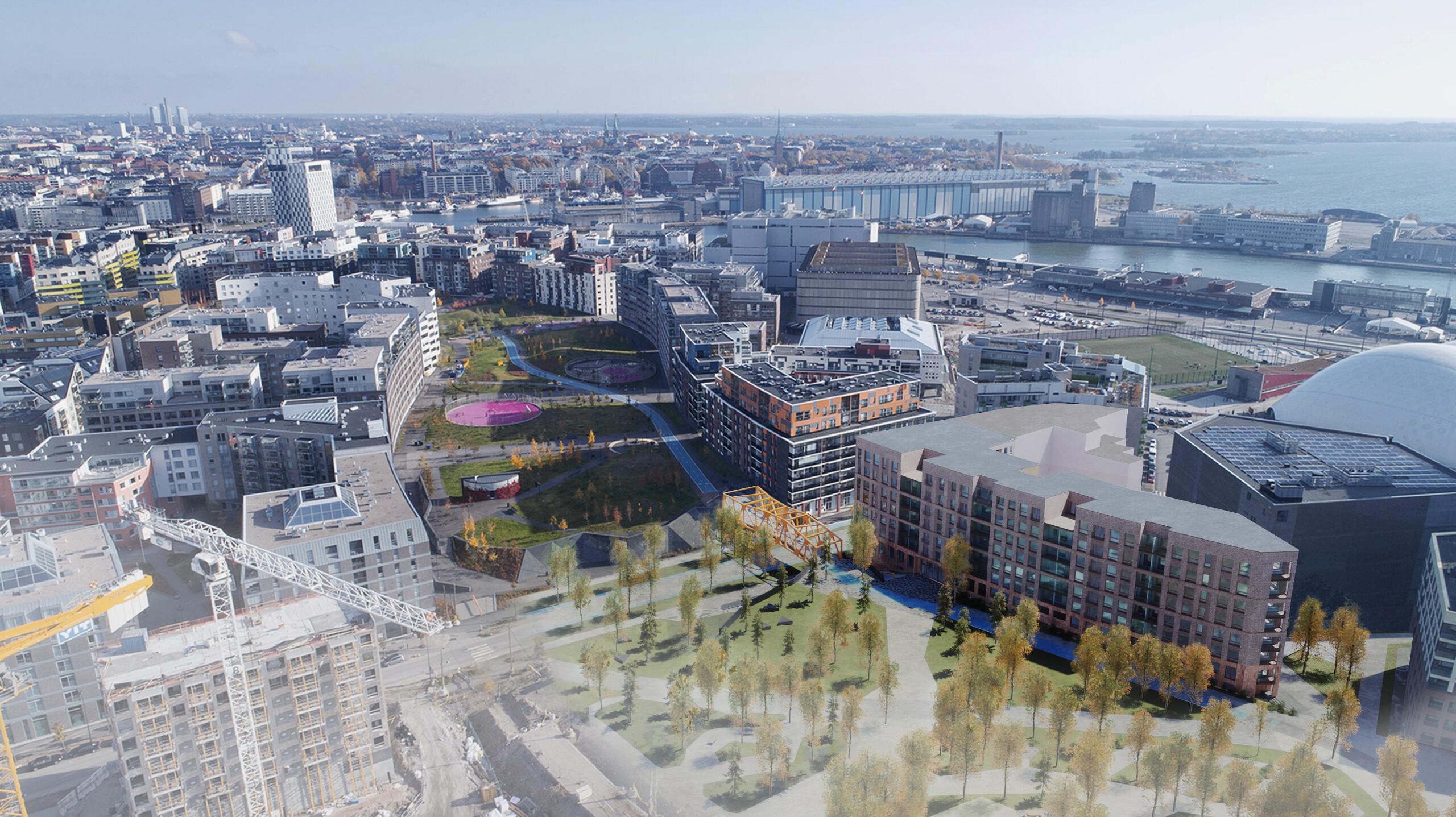 Kiertotalouskorttelin ilmakuva Helsingin Jätkäsaaresta